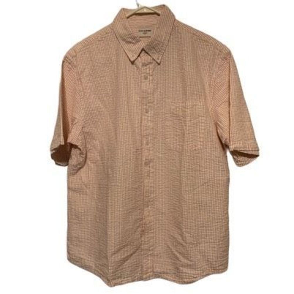 Dockers Size L Orange/White Seersucker Short Sleeved Button Shirt
